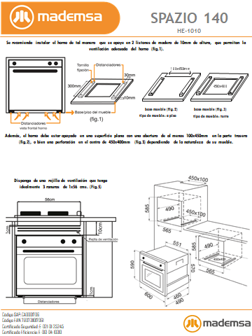Horno Empotrar Eléctrico Grill 66 Lt Spazio 140 - Mademsa