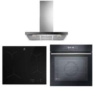 Kit Campana de Cocina Pared 90cm (CE9TF) + Encimera a Inducción 4 Platos (IE6LP) + Horno Empotrable Eléctrico 80 Litros Negro (OE8EF) Electrolux