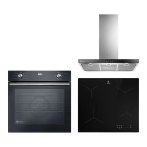 Kit Campana de Cocina Pared 90cm (CE9TF) + Encimera a Inducción 4 Platos (IE6LP) + Horno Empotrable Eléctrico 80 Litros Negro (OE8EH) Electrolux