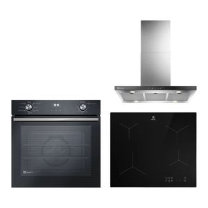 Kit Campana de Cocina Isla 90cm (CE9IF) + Encimera a Inducción 4 Platos (IE6LP) + Horno Empotrable Eléctrico 80 Litros Negro (OE8EH) Electrolux