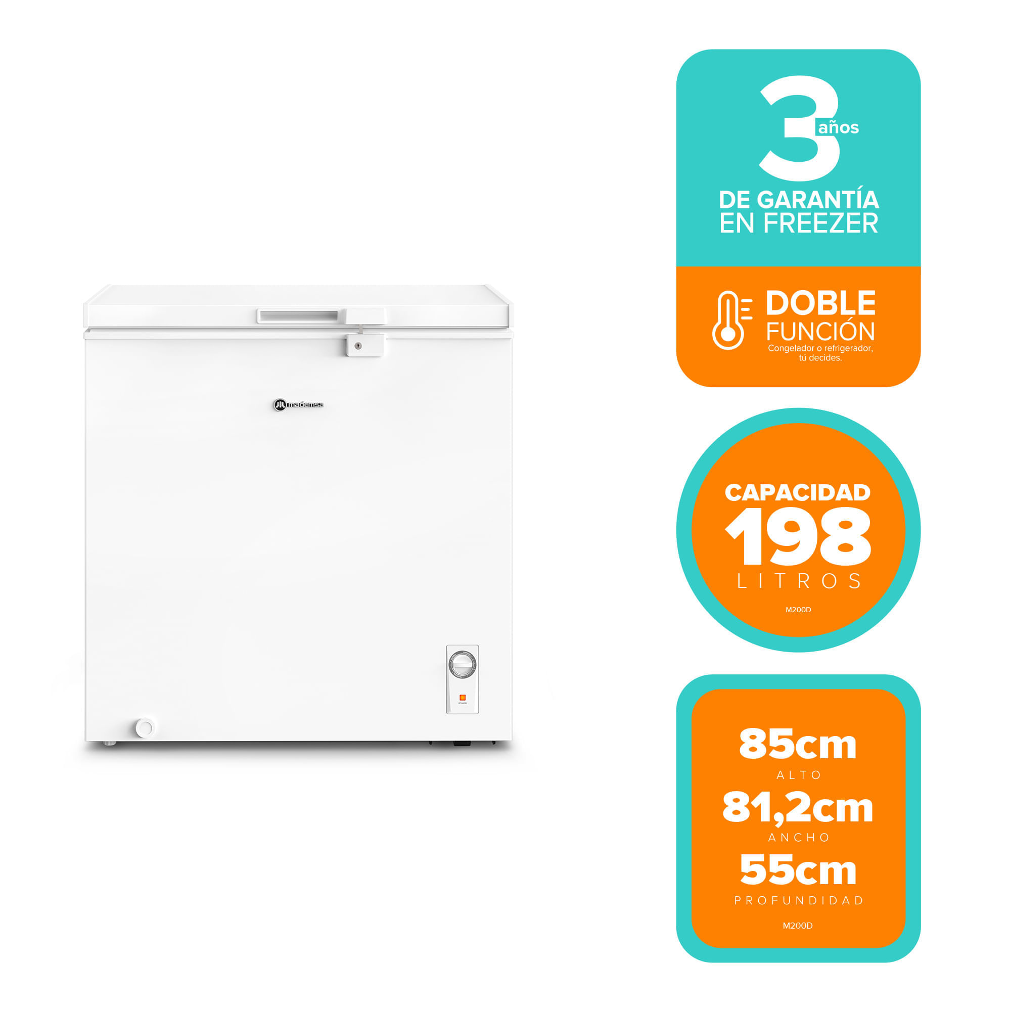 Congelador Freezer Mademsa Horizontal Dual 198L Frío Directo M200D