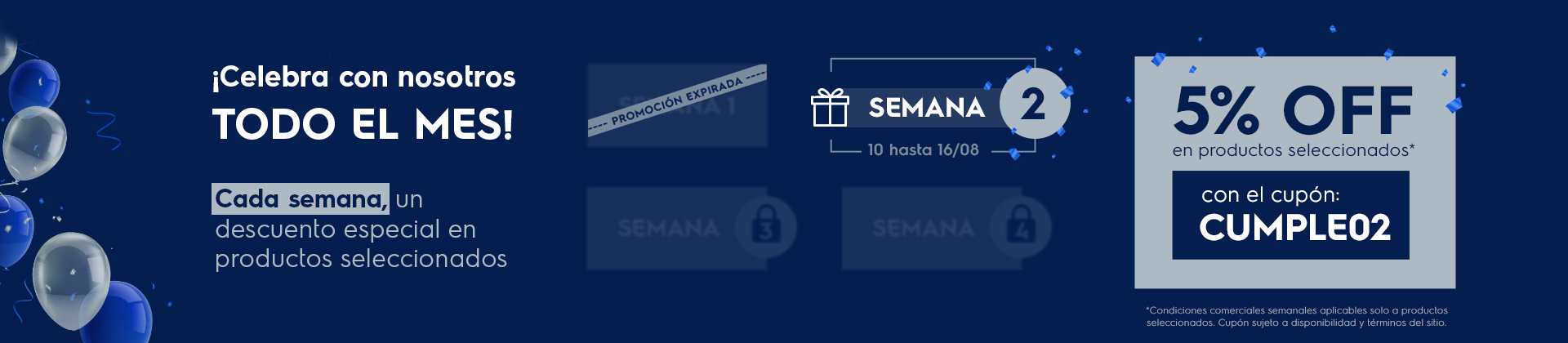 5%Off en productos seleccionados con el cupon CUMPLE01