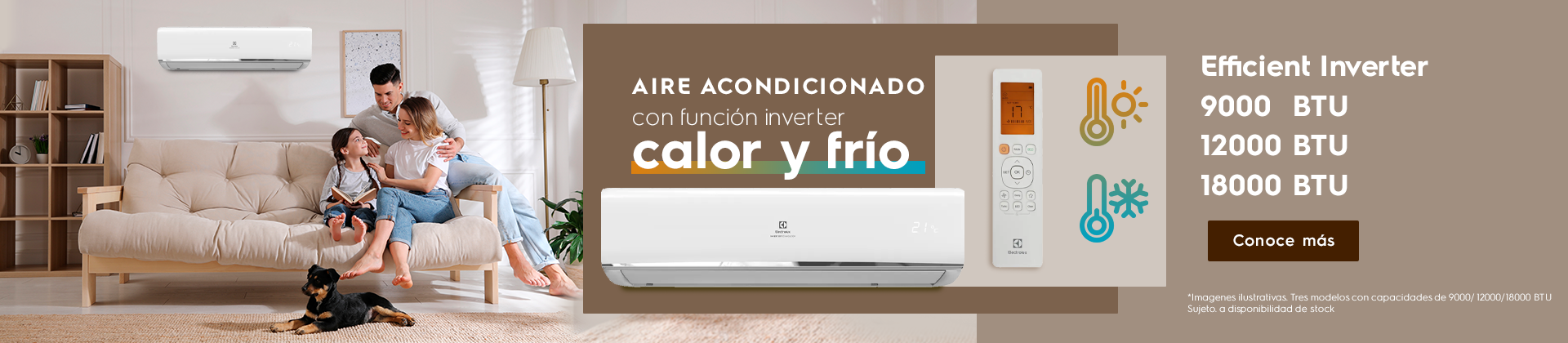 Aire Acondicionado con función Inverter Electrolux -Calor y Frío con opciones de 9000, 12000 y 18000 BTUs